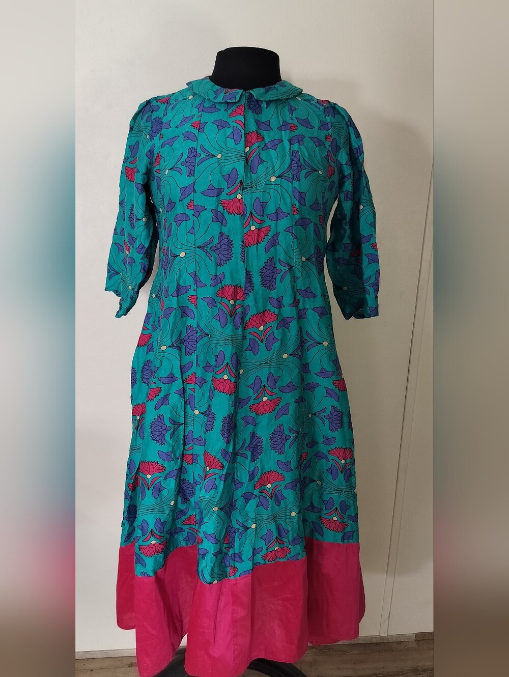 Melange Teal Floral Top with Purple and Pink Accents